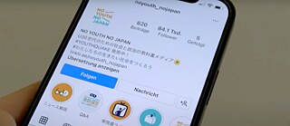 Screen of a mobile phone showing the Instagram presence of “No Youth No Japan”.