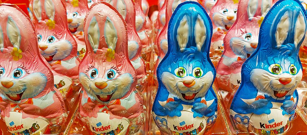 Chocolate rabbits which incorporate a Surprise egg.