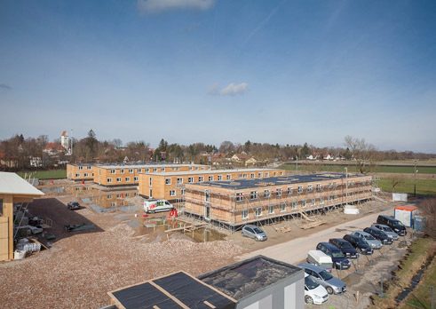 Ubytovny pro uprchlíky, Mnichov, Gerstberger Architekten GmbH, Mnichov, LiWood, Mnichov, komplex prostorových modulů