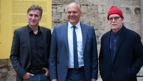 Mischa Kuball, Johannes Ebert und Alfons Hug bei der Eröffnung