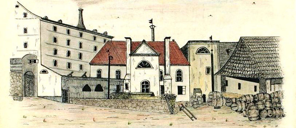 Die Zuckerfabrik in Dačice um 1840