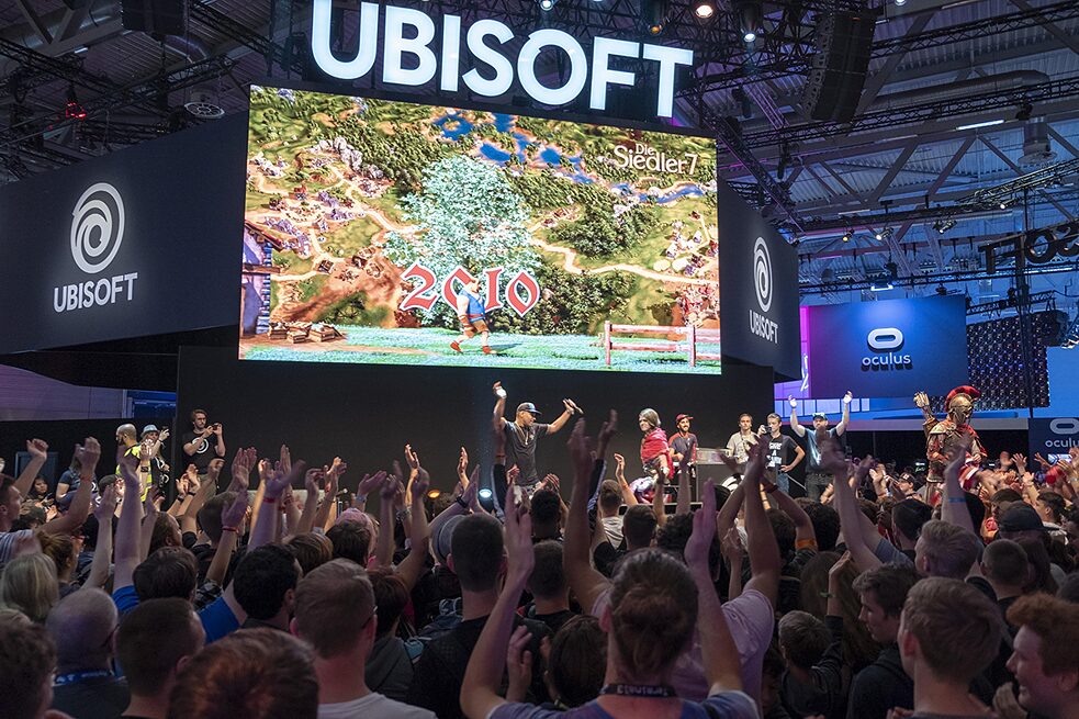 Stand Ubisoft lors du salon du jeu vidéo Gamescom à Cologne.