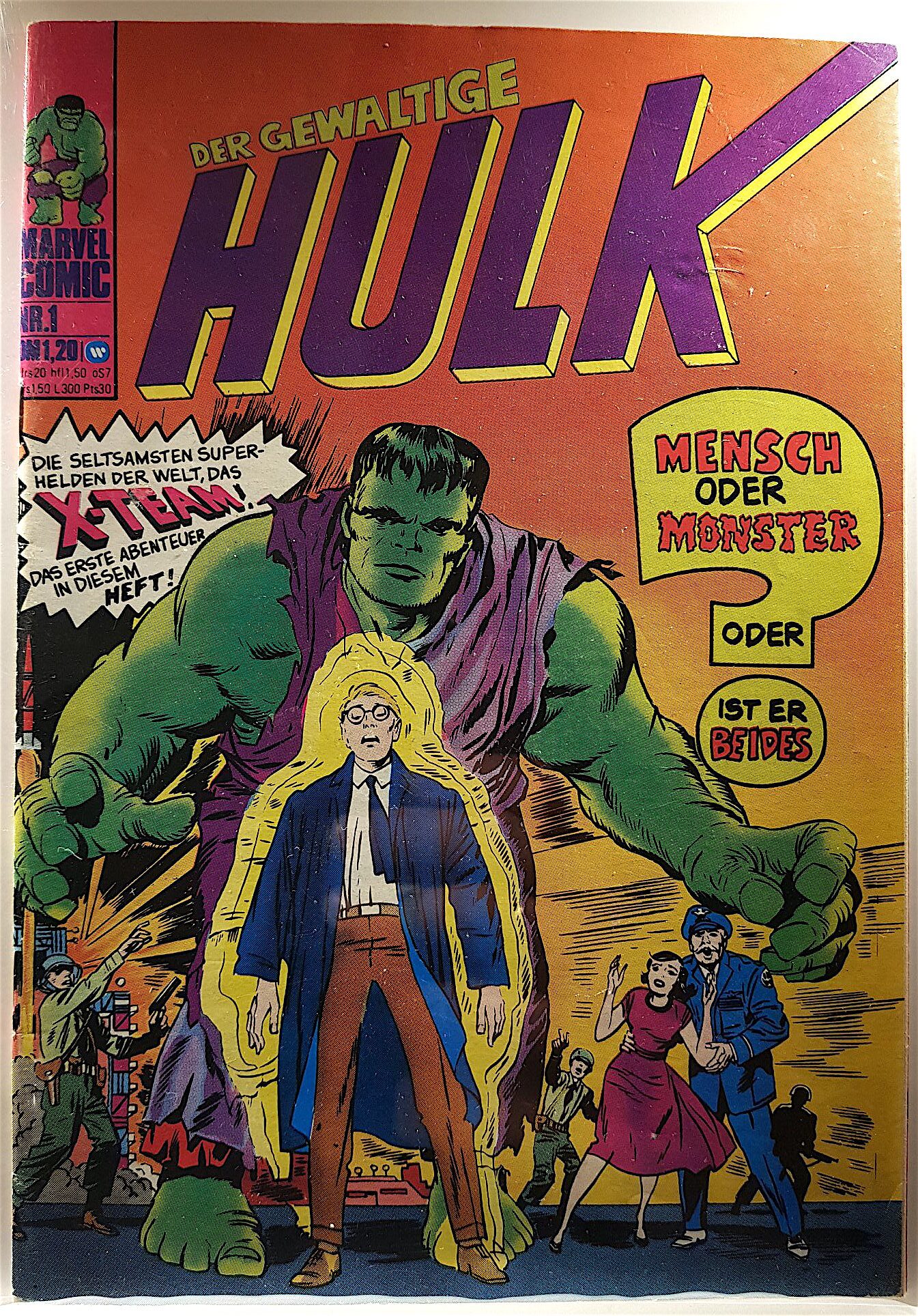 Okładka niemieckiego wydania Hulk Nr. 1 z Hulkiem już pokolorowanym na zielono