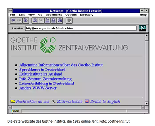 Die erste Webseite des Goethe-Instituts im Jahr 1995