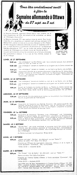 Advertisement for German week in Ottawa, published in the newspaper Le Droit