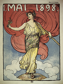 Obálka rakouského časopisu Maizeitschrift ke Svátku práce v roce 1898. Titulní postavou je Marianne, symbol Francouzské republiky. Na hlavě má frygickou čepici, kterou během Francouzské revoluce nosili i jakobíni.