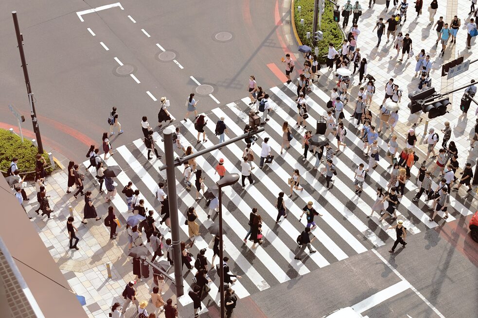 A zebra crossing full of people in Tokyo, Japan