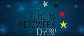 Logo of the Europanetzwerk Deutsch Digital on blue background