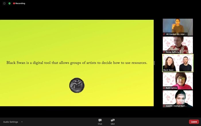 Screenshot from the “Berlin: Black Swan DAO” Zoom online session, 28 January 2020
