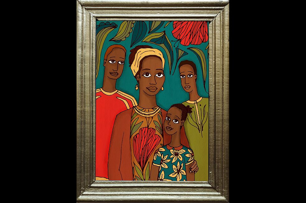 Uma ilustração de Zainabu com a sua família