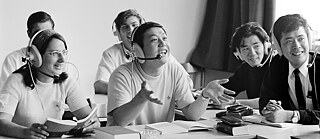 Students in the language laboratory of the Goethe-Institut Murnau in 1969