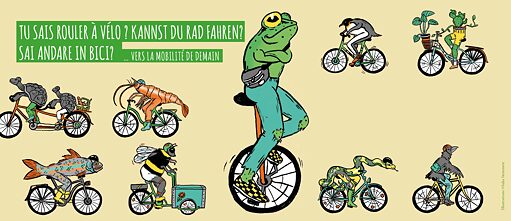 Zeichnungen radfahrender Tiere