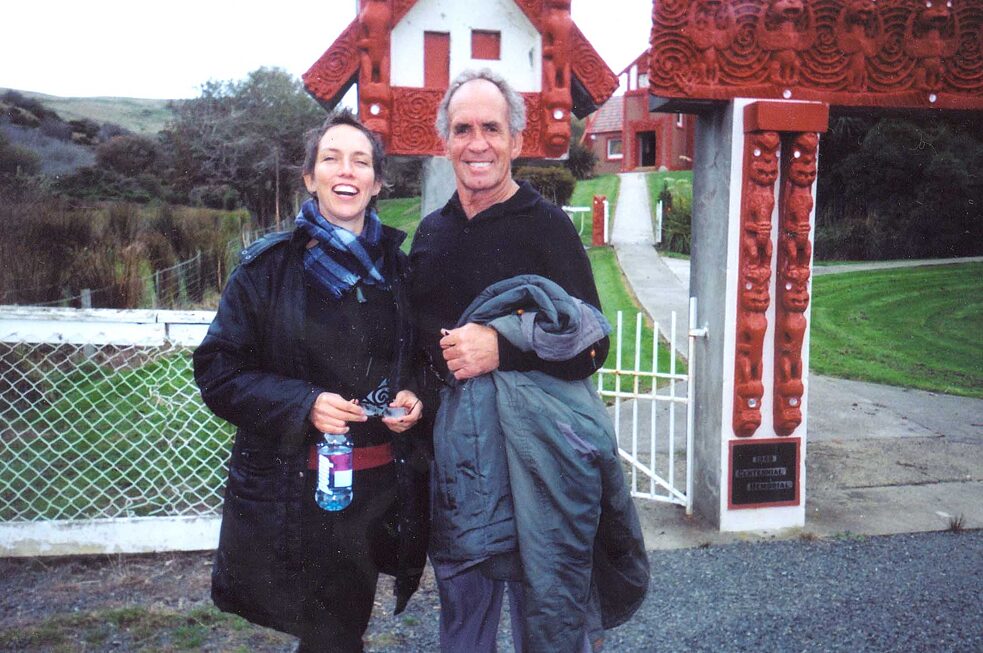 Hinemoana Baker and her father at Otakou Marae