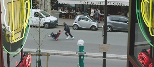 View from a shop window onto a street