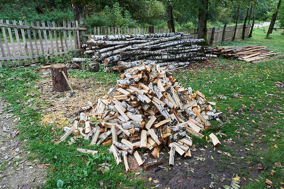 Im Dorf gibt es keine Gasheizung. Die Bauern beschaffen Brennholz.