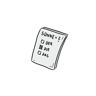 There is a task on 1 sheet of paper: Is it der, die or das sun?