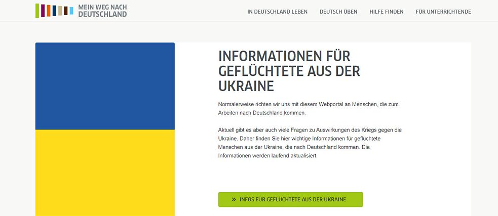 Mein Weg nach Deutschland – Screenshot Infos für Geflüchtete aus der Ukraine