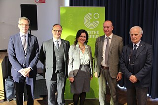 Andreas Krüger (Deutsche Botschaft), Antonello Giannelli (ANP), Cristina Costarelli (ANP Lazio), Giuseppe Valditara (Bildungsminister), Mario Rusconi (ANP)