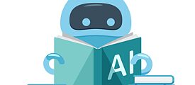 A robot reads a book on artificial intelligence