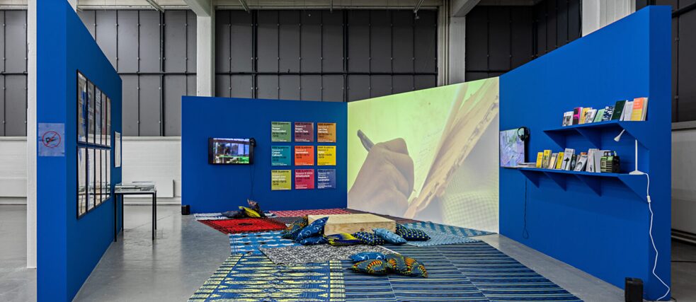 Installation view of Taught to Travel presented as a video piece at the exhibition Education Web in the Hamburg Kunstverein