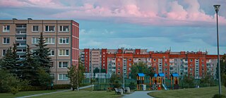 Photo is showing a residential area of houses built more than 30 years ago in Klaipėda, Lithuania. 