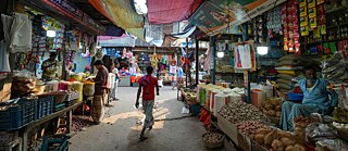Inside a bazaar (grocery market) in Korail