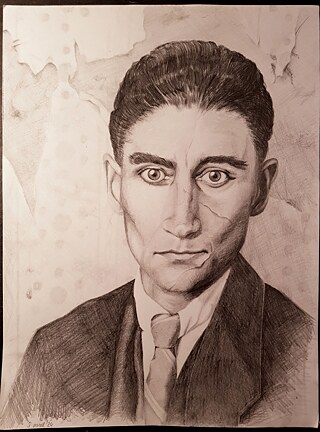 Bleistiftporträt von Kafka, der Schriftsteller ist in Anzug und Krawatte abgebildet