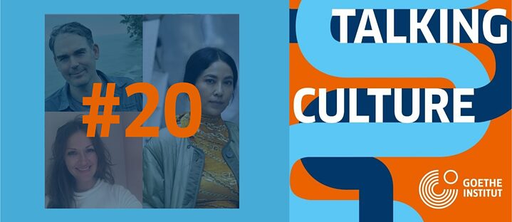 Episode 20 logo for talking culture with three portraits and the number 20 in front of the portraits
