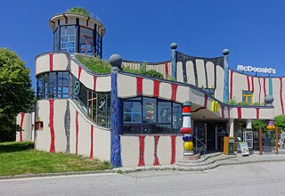 Filling station architecture by Friedensreich Hundertwasser in Austria