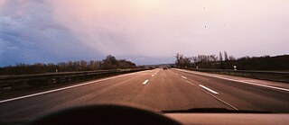 Motorway seen through the windscreen 