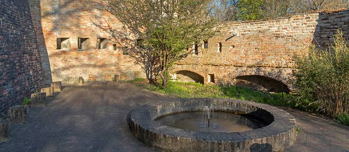 Part of the mediaeval city walls in Augsburg. Fountains were as popular back then as they are today.