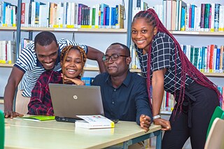 School children in the library