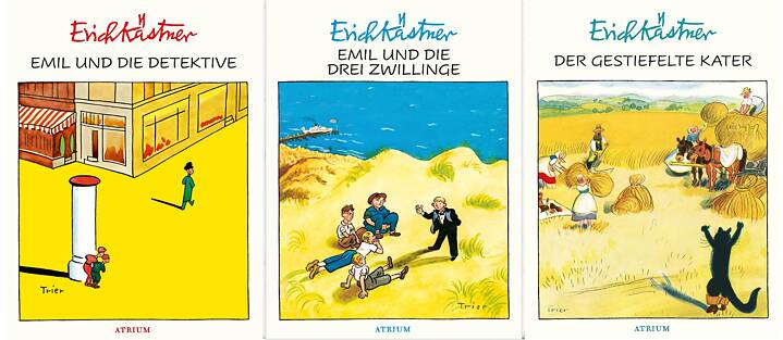 Emil und die Detektive, Emil und die drei Zwillinge oder Der gestiefelte Kater: das sind nur einige der von Walter Trier illustrierten und von Kästner geschriebenen oder nacherzählten Bücher.