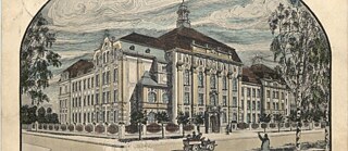 Historische Ansicht des Gebäudes des König-Georg-Gymnasiums in Dresden.