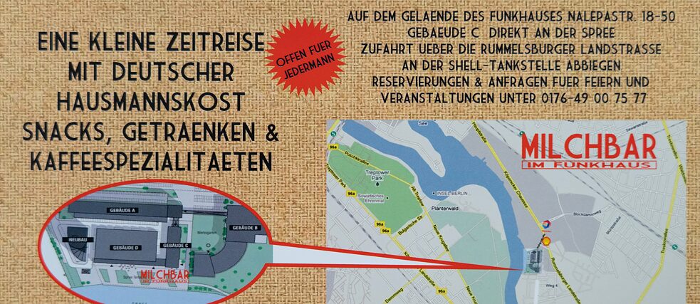 Flyer der Milchbar im Funkhaus in der Nalepastraße