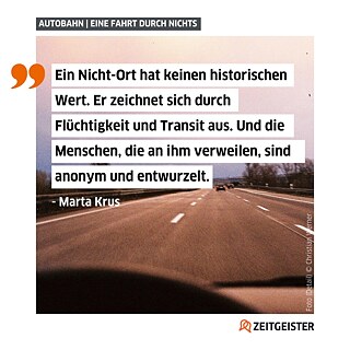 Zitat von Marta Krus vor dem Hintergrund einer Autobahn