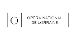 Links: großes O. Rechts: Opéra National de Lorraine. schwarz geschrieben. Weißer Hintergrund.