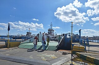 Gateway to a ferry at the shore. 