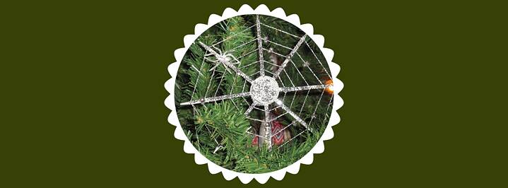 Sparkling spider's web in the Christmas tree