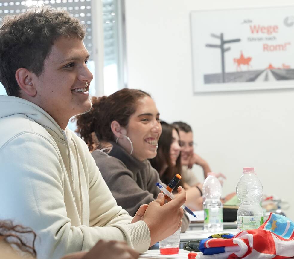 Students participating in German lesson 