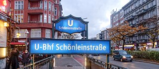 Entrance to the U-Bahn station Schönleinstrasse: the tunnels of the U8 still conceal memories of German history from the previous century.