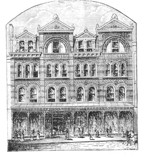 Lansburgh's Kaufhaus, 1882 gebaut. Der Anbau, sichtbar auf der rechten Seite, wurde 1884 von dem deutschamerikanischen Architekten Adolf Cluss entworfen.