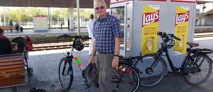 Dave with bike at German rail station 