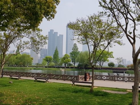 Blick von der Flussinsel auf das östliche Ufer von Changsh