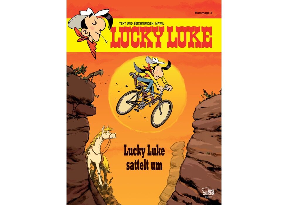 From the back of equine companion Jolly Jumper to a bicycle: Berlin cartoonist Mawil was given permission reinterpret Belgian cowboy Lucky Luke.