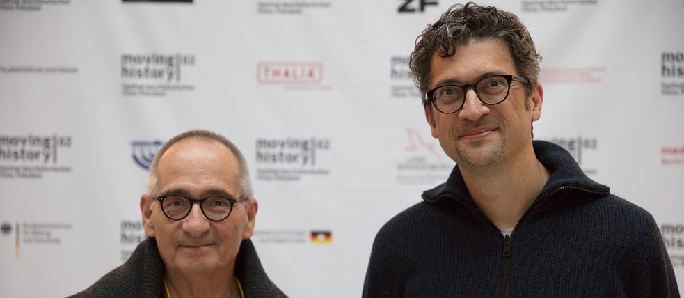 Dominik Graf y Marco Abel en la sala de prensa de la presentación de Graf en el festival de cine moving history en septiembre de 2019 