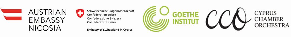 Logos der Veranstalter: Österreichische Botschaft, Schweizer Botschaft, Goethe-Institut, Cyprus Chamber Orchestra