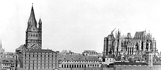 Blick von Deutz auf die Rheinfront mit Groß St. Martin (Köln) und dem Kölner Dom | 