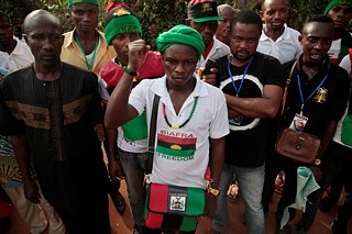 Latitude – In this photo taken Sunday, May 28, 2017,﻿ members of the Biafran separatist movement gathered during an event in Umuahia, Nigeria. The members are commemorating their fallen heroes 50 years after Nigeria's civil war saw more than 1 million die to create the state for the Igbo people.