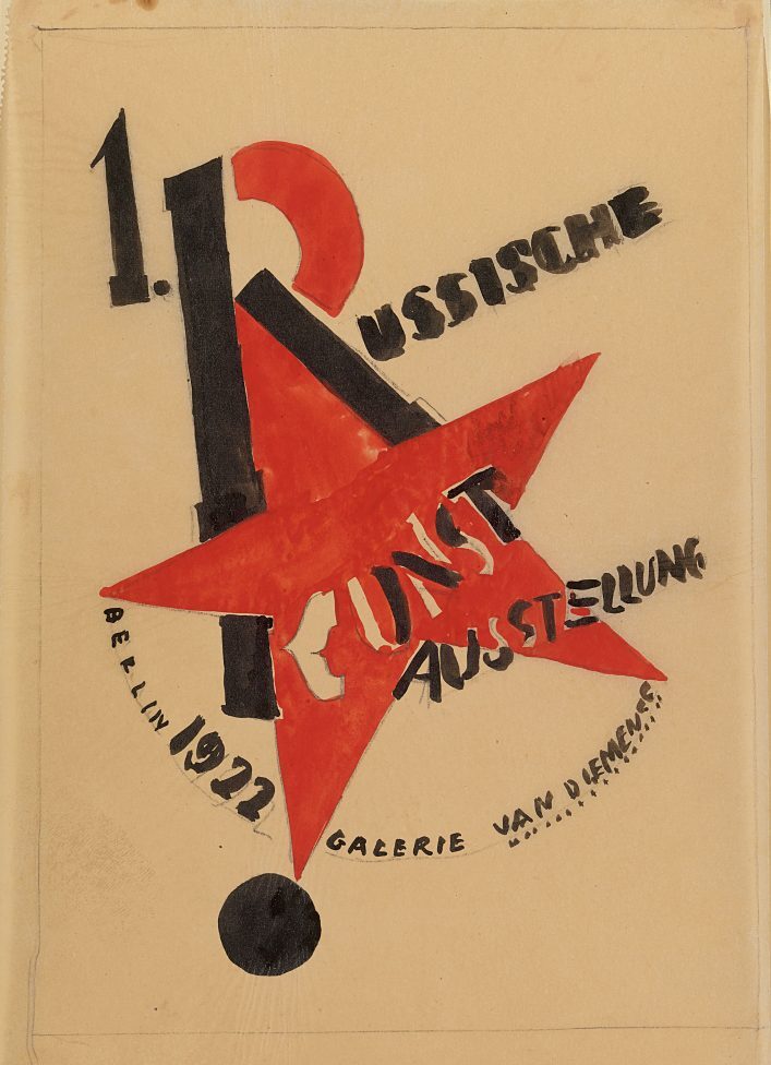 Plakat der ersten russischen Ausstellung in Berlin 1922. Entwurf auf Transparentpapier. Staatliche Tretjakow-Galerie, Moskau, Russland